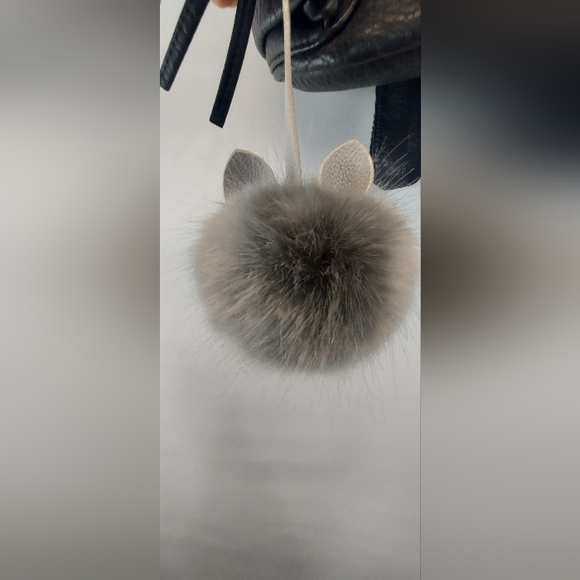 Leather Backpack Purse w/ large Pom Pom - Picture 5 of 6